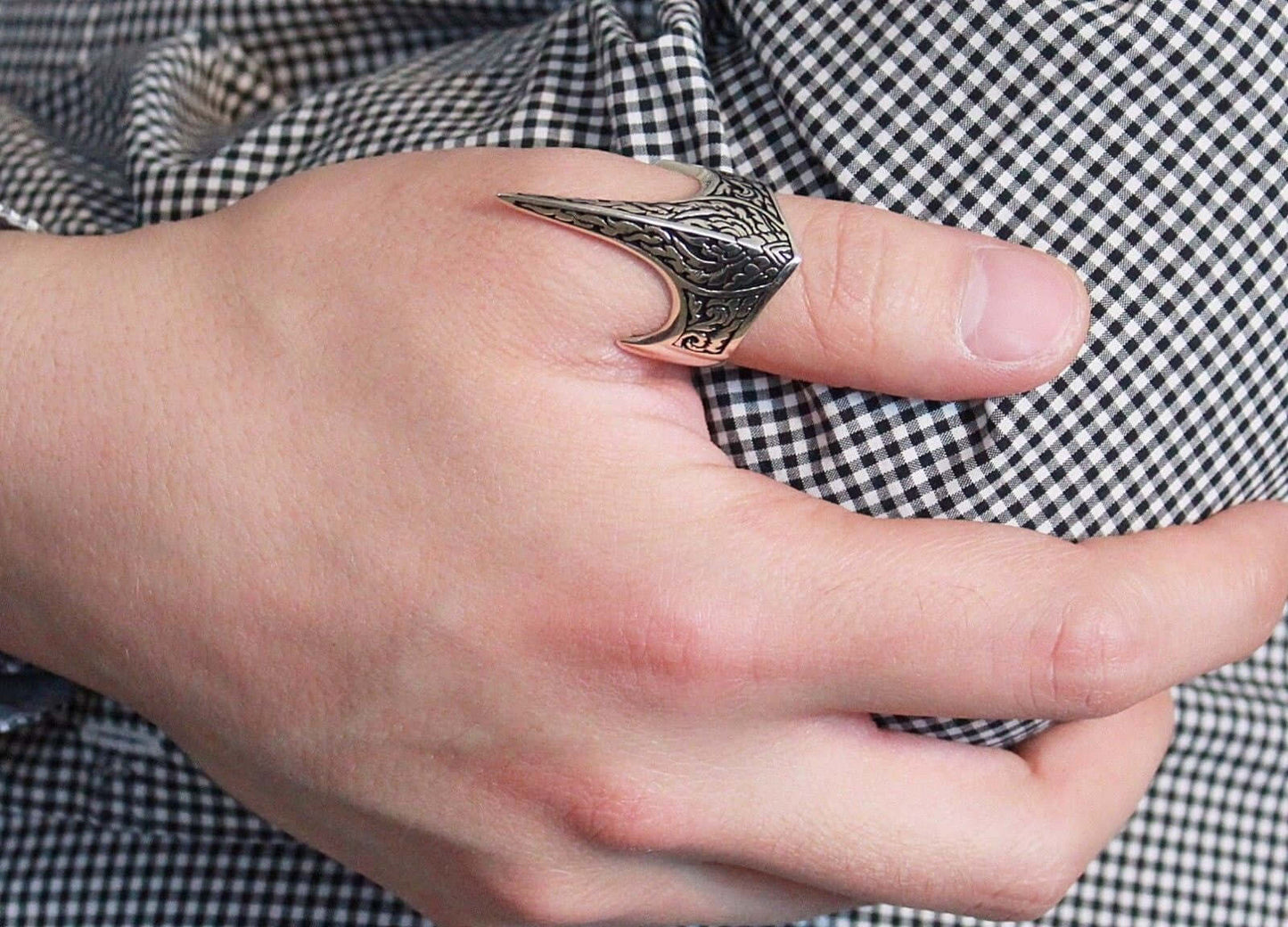 925 Sterling Silver Handmade Crown Archer Zighir Turkish Jewelry Mens Ring - SilverMania925
