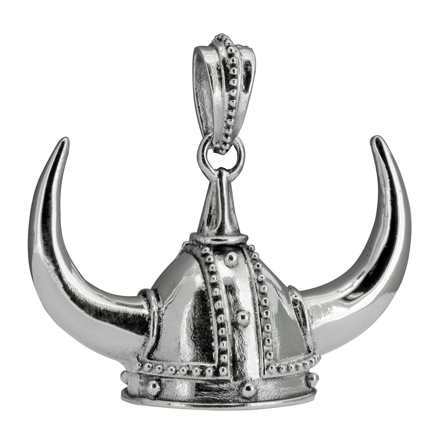 925 Sterling Silver Viking Helmet Norse Horned Horn Odin Amulet Big Pendant - SilverMania925