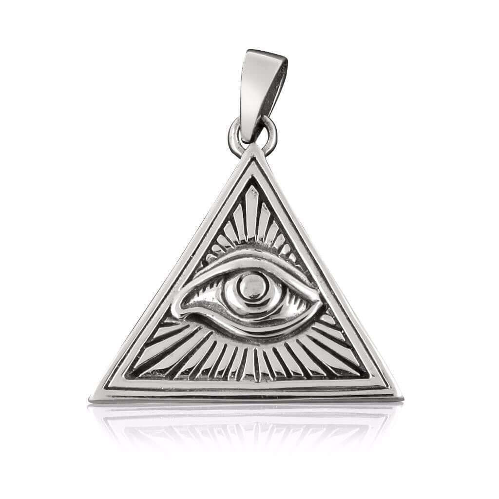 Sterling Silver Illuminati Pyramid Pendant with Eye of Horus - SilverMania925