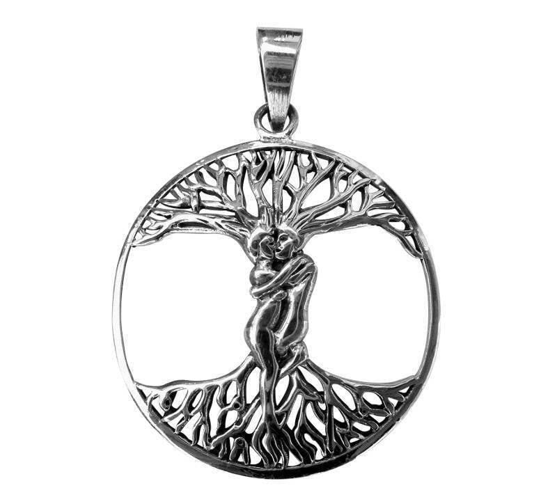 Sterling Silver Embracing Lovers with Tree of Life Pendant - SilverMania925