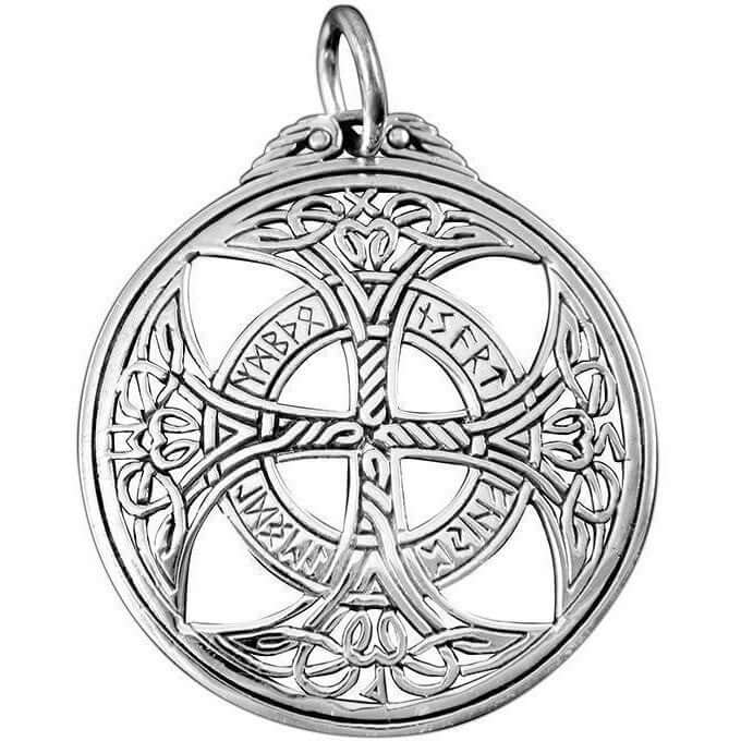 925 Sterling Silver Celtic Knights Templar Iron Cross Norse Runes Runic Pendant