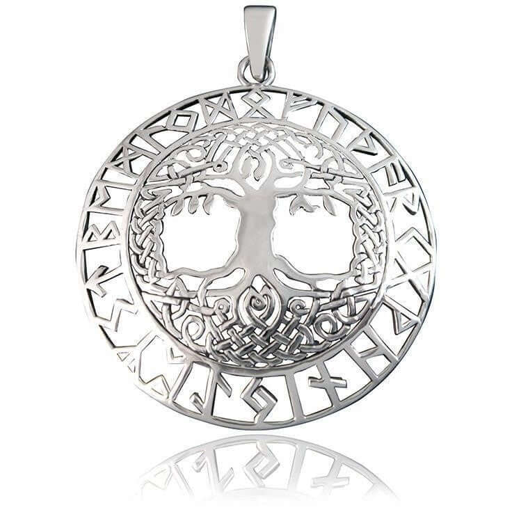 925 Sterling Silver Celtic Tree of Life Nordic Norse Runes Runic Charm Pendant