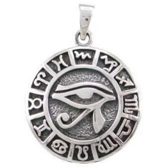 Sterling Silver Eye of Horus with Zodiac Symbols Pendant - SilverMania925