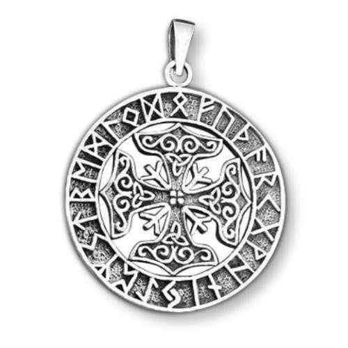 Sterling Silver Mjolnirs with Runes Pendant - SilverMania925
