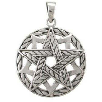 925 Sterling Silver Pentagram Pentacle Pentagon Round Charm Pendant - SilverMania925