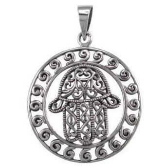925 Sterling Silver Hamsa Hand of God Fatima Protection Filigree Amulet Pendant
