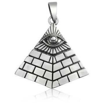 925 Sterling Silver Pyramid Egyptian Eye of God Horus Double Illuminati Pendant