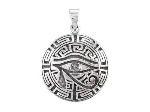 Sterling Silver Eye of Horus and Greek Key Pendant - SilverMania925