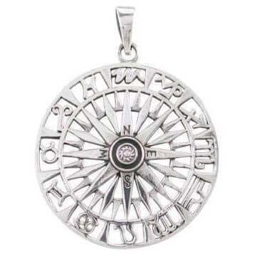 925 Sterling Silver Compass Zodiac Star Sign Horoscope Rare Charm Pendant 8gr
