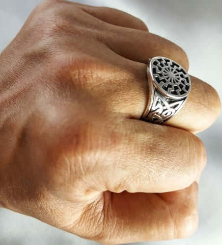 925 Sterling Silver Sonnenrad Ring with Knotwork - SilverMania925