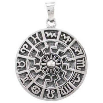 925 Silver Sonnenrad with Zodiac Symbols Pendant - SilverMania925