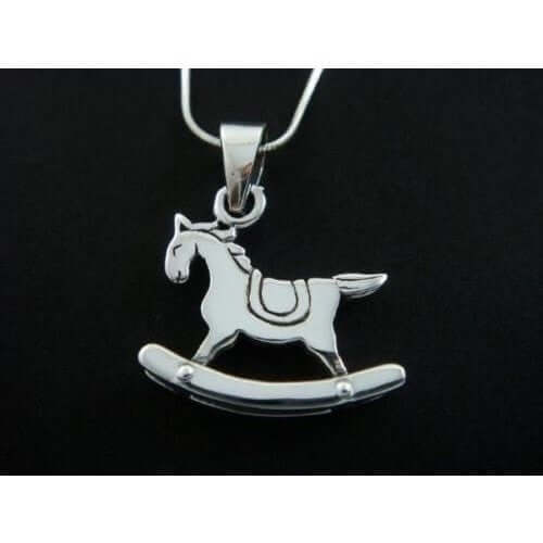 925 Sterling Silver Rocking Horse Cute Toy Charm Pendant - SilverMania925