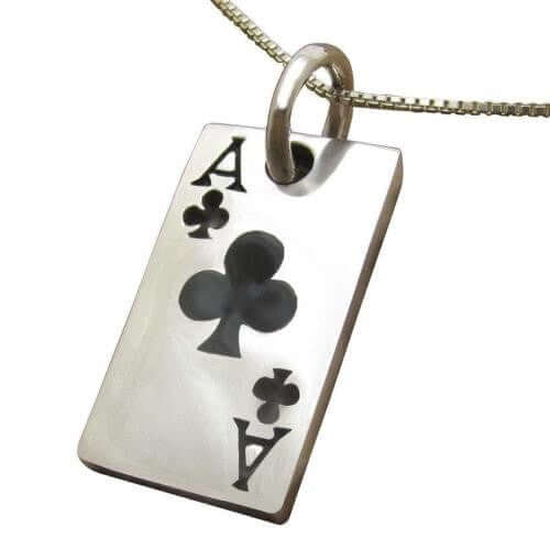 925 Sterling Silver Ace of Clubs Poker Casino Las Vegas Card Game Lucky Pendant