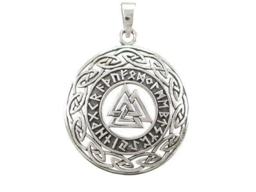 925 Silver Valknut with Runes and Celtic Knots Pendant - SilverMania925