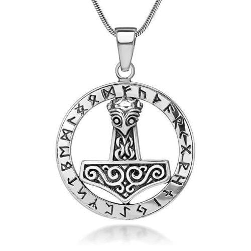 Sterling Silver Thor Hammer and Runes Pendant - SilverMania925