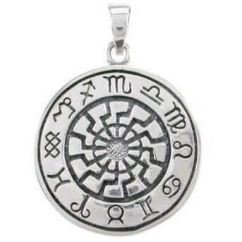 Sterling Silver Sonnenrad with Zodiac Signs Pendant - SilverMania925