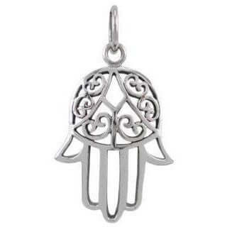 925 Sterling Silver Hamsa Hand of God Fatima Evil Eye Protection Amulet Pendant