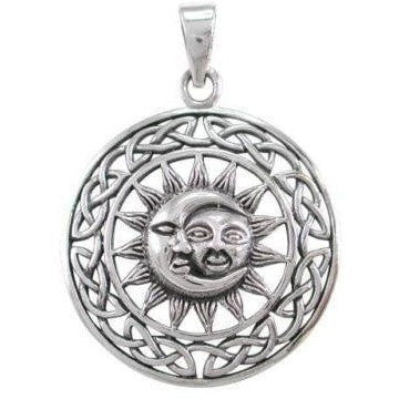 925 Silver Sun Moon Faces with Celtic Knotwork Pendant - SilverMania925