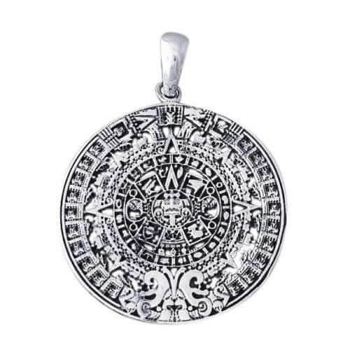 925 Sterling Silver Mayan Calendar Large Pendant - SilverMania925