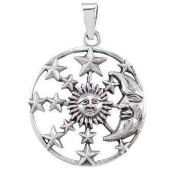 925 Silver Moon with Sun and Stars Pendant - SilverMania925