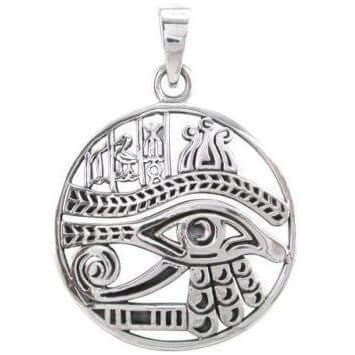 Sterling Silver Wedjat and Egyptian Symbols Pendant - SilverMania925